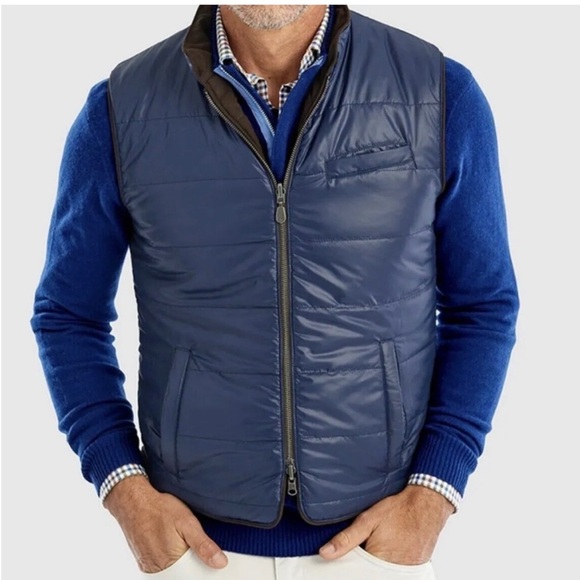 NWT Large Johnnie-o Brown Suede Reversible Puffer Vest - Picture 4 of 7